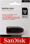 Genuine SanDisk Ultra 64GB USB 3.0 flash drive in retail packaging
