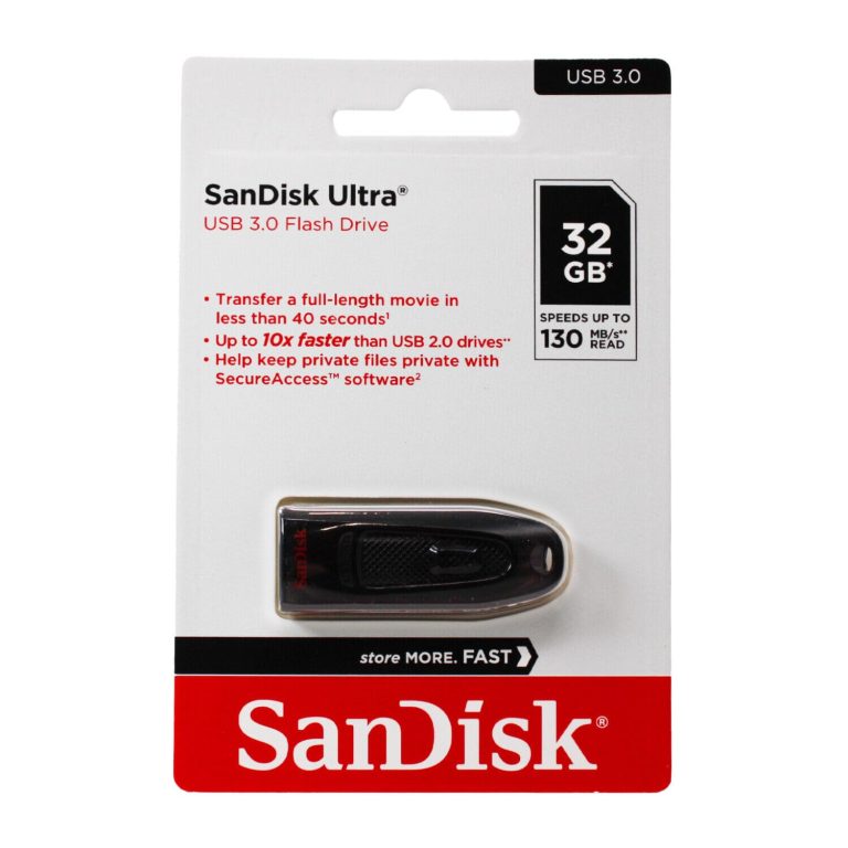 Black SanDisk Ultra USB 3.0 flash drive with retractable connector