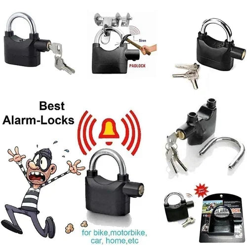 Alarm Security Lock – Motion Sensor, 110dB Siren Alert, Heavy-Duty Anti-Theft Padlock with 3 Keys, Weather-Resistant Heavy Body for Bikes, Gates, Doors, Sheds | Black