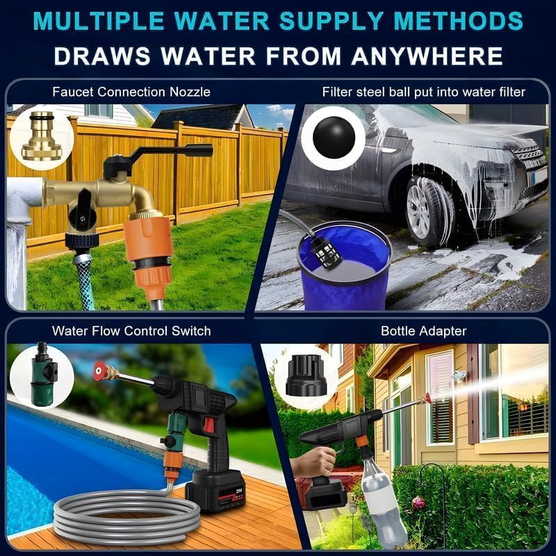 Car & Bike Washer High Pressure Gun TEKCOOL Cordless Portable Wireless Pressure Washer Gun 48V 12000mah High Pressure Water Gun for Car Wash Bike Washing Cleaning| Adjustable Nozzle and 5M Hose Pipe (FDS)