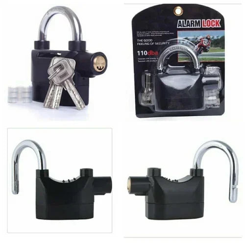 Alarm Security Lock – Motion Sensor, 110dB Siren Alert, Heavy-Duty Anti-Theft Padlock with 3 Keys, Weather-Resistant Heavy Body for Bikes, Gates, Doors, Sheds | Black