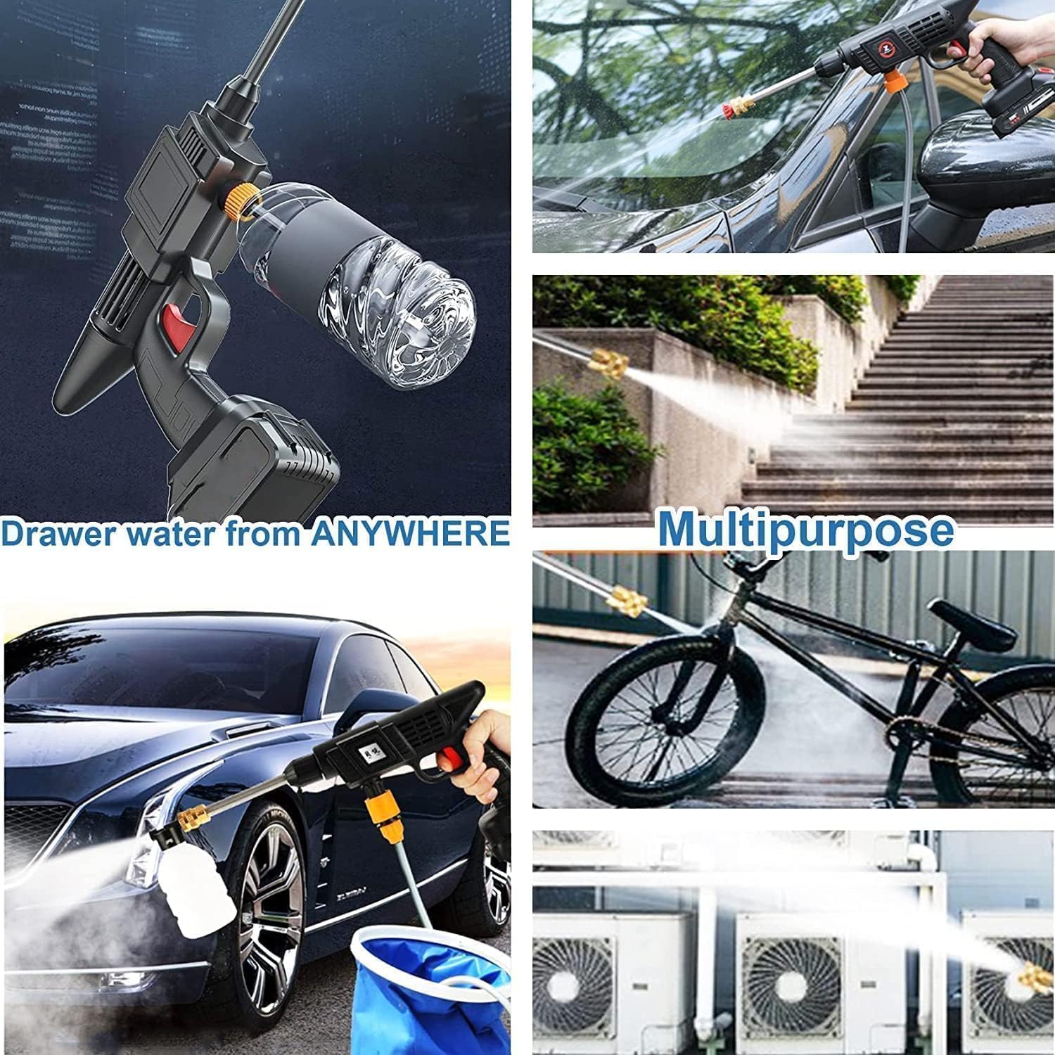 Car & Bike Washer High Pressure Gun TEKCOOL Cordless Portable Wireless Pressure Washer Gun 48V 12000mah High Pressure Water Gun for Car Wash Bike Washing Cleaning| Adjustable Nozzle and 5M Hose Pipe (FDS)