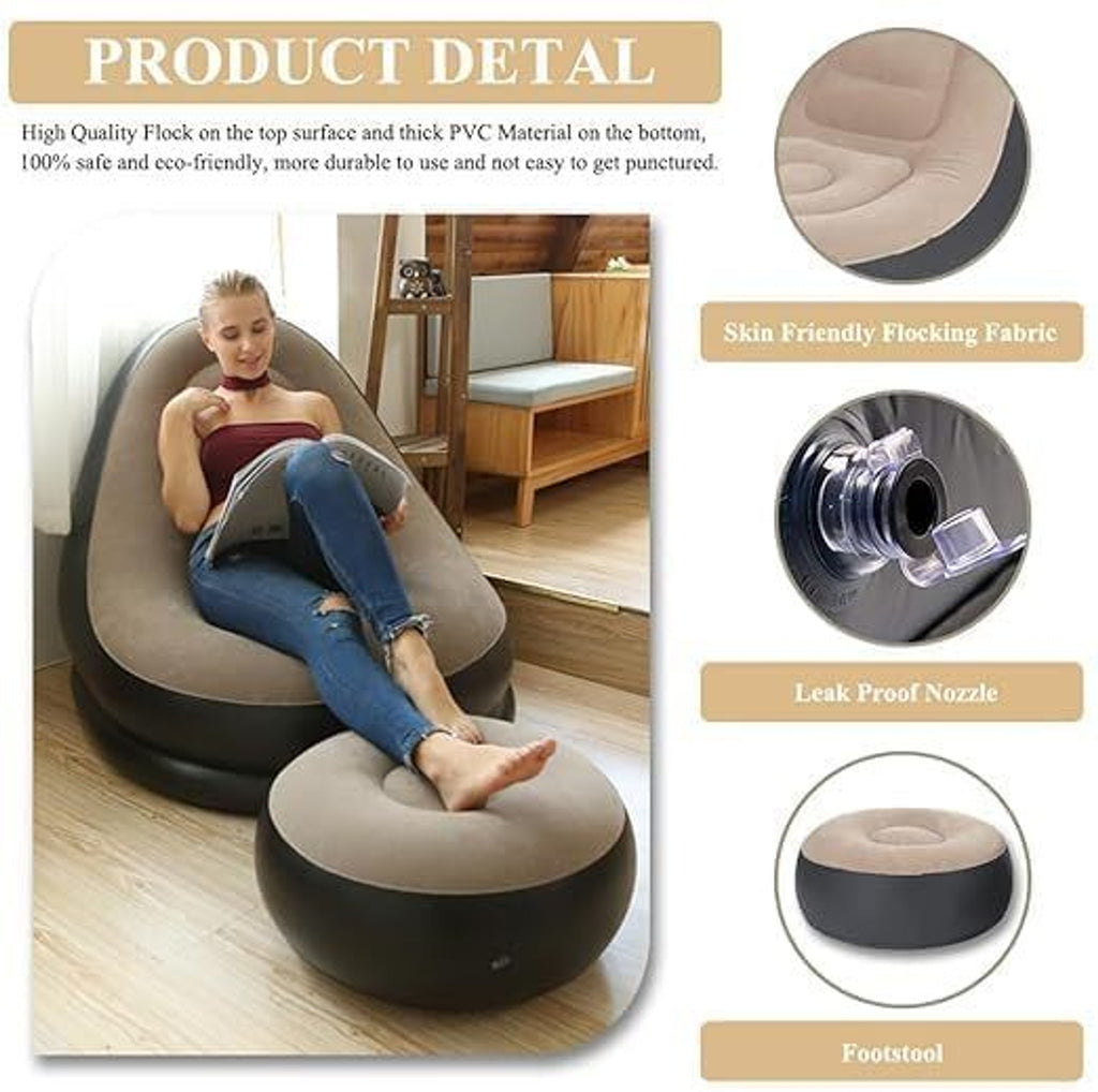 Inflatable lounge chair and ottoman with double air valve system