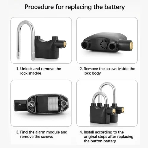 Alarm Security Lock – Motion Sensor, 110dB Siren Alert, Heavy-Duty Anti-Theft Padlock with 3 Keys, Weather-Resistant Heavy Body for Bikes, Gates, Doors, Sheds | Black