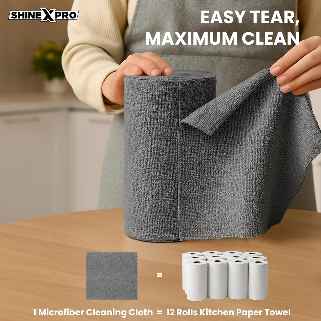 ShineX Pro Tear-EZ microfiber cloth roll with 20 towels