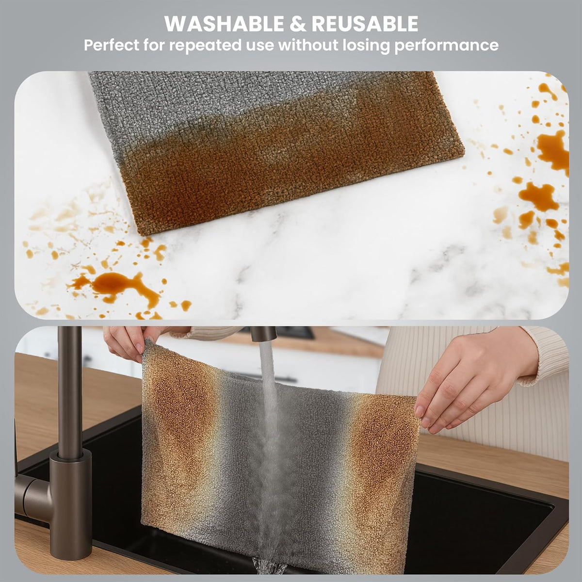 Reusable microfiber cloth roll compared with kitchen tissue paper