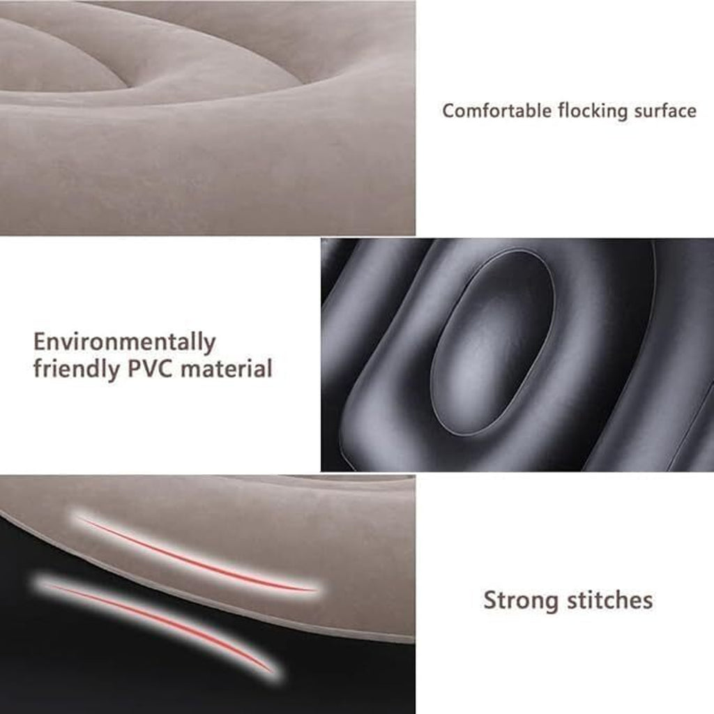 Inflatable lounge chair with skin-friendly flocked fabric, valve and footstool